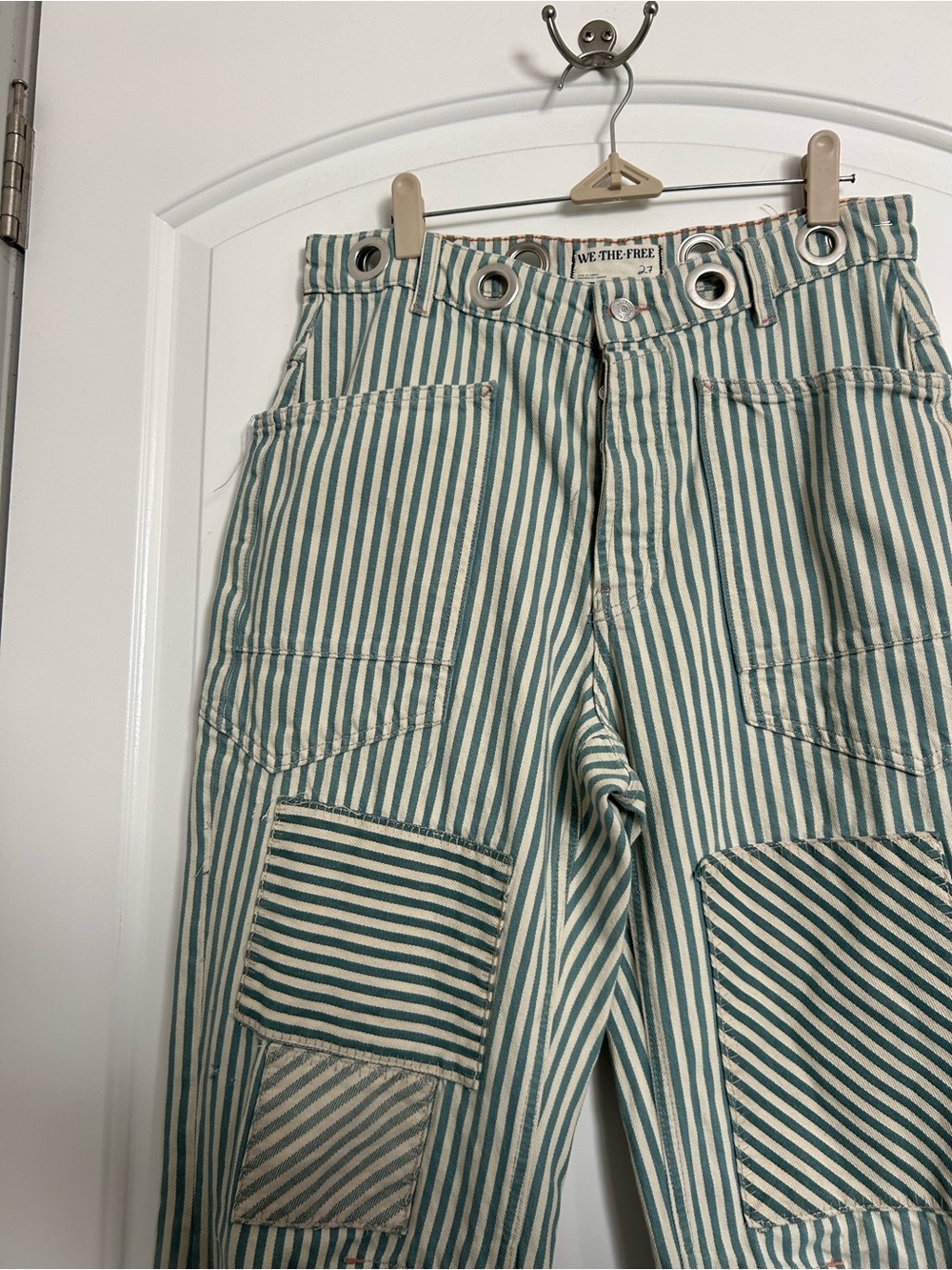 Free People Moxie Railroad Low-Slung Wide Leg Barrel Jeans Size 27 Nautical Boho - Picture 9 of 15